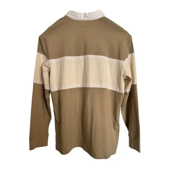 Goodfellow Tan Collared Stripe Long Sleeve Shirt Size Large NWT $20 - Picture 2 of 7